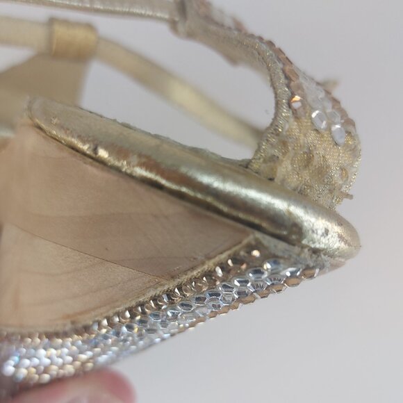 bebe Gold Strappy Rhinestone Platform Heels Size US 6 - Picture 15 of 16